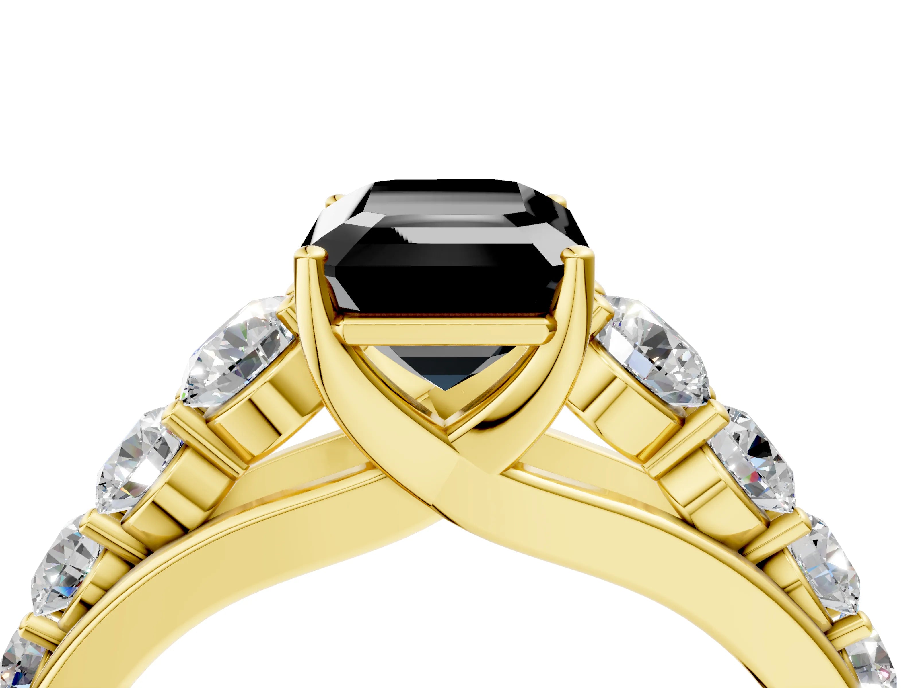 Yellow gold Fancy Black Emerald Cut Brilliant Diamond Pavé Band with Six-Prong Setting_4