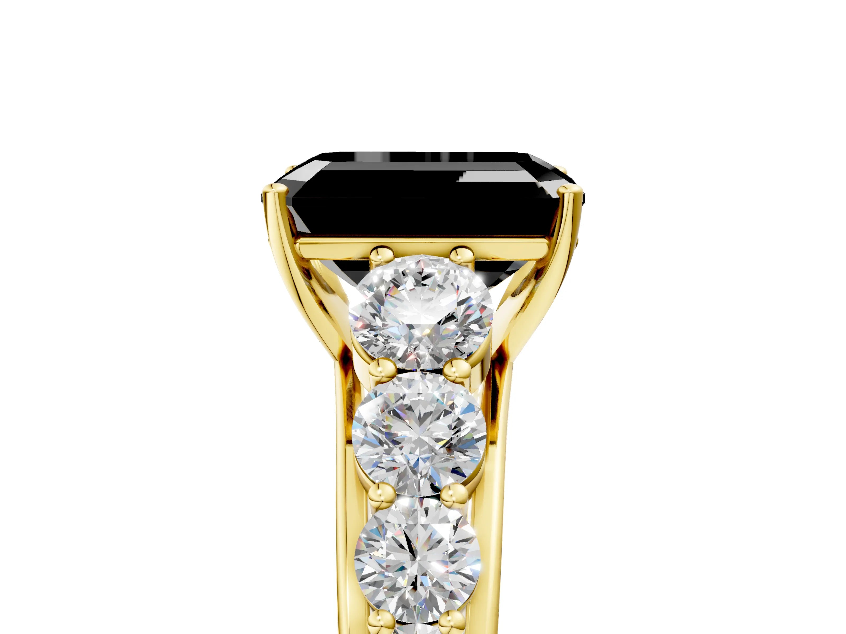 Yellow gold Fancy Black Emerald Cut Brilliant Diamond Pavé Band with Six-Prong Setting_5