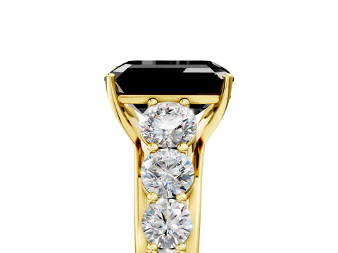 Yellow gold Fancy Black Emerald Cut Brilliant Diamond Pavé Band with Six-Prong Setting_5