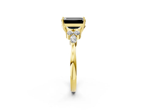 Yellow gold Fancy Black Emerald Cut Brilliant Diamond Solitaire Ring with Pear Side Stones and Four-Prong Setting_5