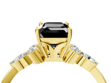 Yellow gold Fancy Black Emerald Cut Brilliant Diamond Solitaire Ring with Pear Side Stones and Four-Prong Setting_7