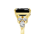 Yellow gold Fancy Black Emerald Cut Brilliant Diamond Solitaire Ring with Pear Side Stones and Four-Prong Setting_8
