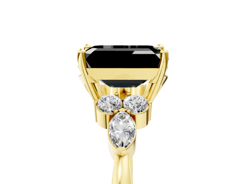 Yellow gold Fancy Black Emerald Cut Brilliant Diamond Solitaire Ring with Pear Side Stones and Four-Prong Setting_8