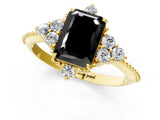 Yellow gold Fancy Black Emerald Cut Brilliant Diamond with Cluster Setting on a Beaded Band and Four-Prong Setting_1