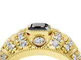 Yellow gold Fancy Black Emerald Cut Brilliant Halo Pave Diamond Milgrain Ring_4