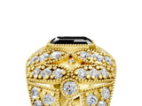 Yellow gold Fancy Black Emerald Cut Brilliant Halo Pave Diamond Milgrain Ring_5