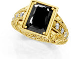 Yellow gold Fancy Black Emerald Cut Brilliant Milgrain Filigree Diamond Ring with Square Prong Setting_1