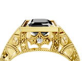 Yellow gold Fancy Black Emerald Cut Brilliant Milgrain Filigree Diamond Ring with Square Prong Setting_4