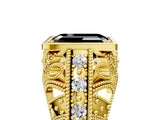 Yellow gold Fancy Black Emerald Cut Brilliant Milgrain Filigree Diamond Ring with Square Prong Setting_5