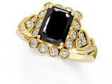 Yellow gold Fancy Black Emerald Cut Brilliant Milgrain Pave Heart Band Solitaire Ring_1