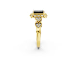 Yellow gold Fancy Black Emerald Cut Brilliant Milgrain Pave Heart Band Solitaire Ring_2