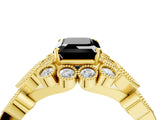 Yellow gold Fancy Black Emerald Cut Brilliant Milgrain Pave Heart Band Solitaire Ring_4