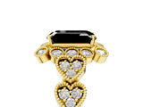 Yellow gold Fancy Black Emerald Cut Brilliant Milgrain Pave Heart Band Solitaire Ring_5