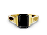 Yellow gold Fancy Black Emerald Cut Brilliant Solitaire Diamond Ring with Channel Set Band and Bar Prong Setting