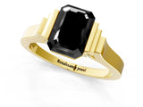 Yellow gold Fancy Black Emerald Cut Brilliant Solitaire Diamond Ring with Channel Set Band and Bar Prong Setting_1