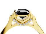Yellow gold Fancy Black Emerald Cut Brilliant Solitaire Diamond Ring with Channel Set Band and Bar Prong Setting_4