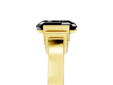 Yellow gold Fancy Black Emerald Cut Brilliant Solitaire Diamond Ring with Channel Set Band and Bar Prong Setting_5