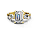 Yellow gold Fancy Black Emerald Cut Brilliant Three-Stone Diamond Ring with Pavé Band and Four-Prong Setting_3