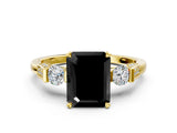 Yellow gold Fancy Black Emerald Cut Brilliant Three-Stone Pave Band with Four-Prong Setting