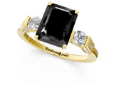 Yellow gold Fancy Black Emerald Cut Brilliant Three-Stone Pave Band with Four-Prong Setting_1