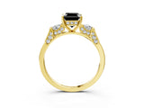Yellow gold Fancy Black Emerald Cut Brilliant Three-Stone Pave Band with Four-Prong Setting_3