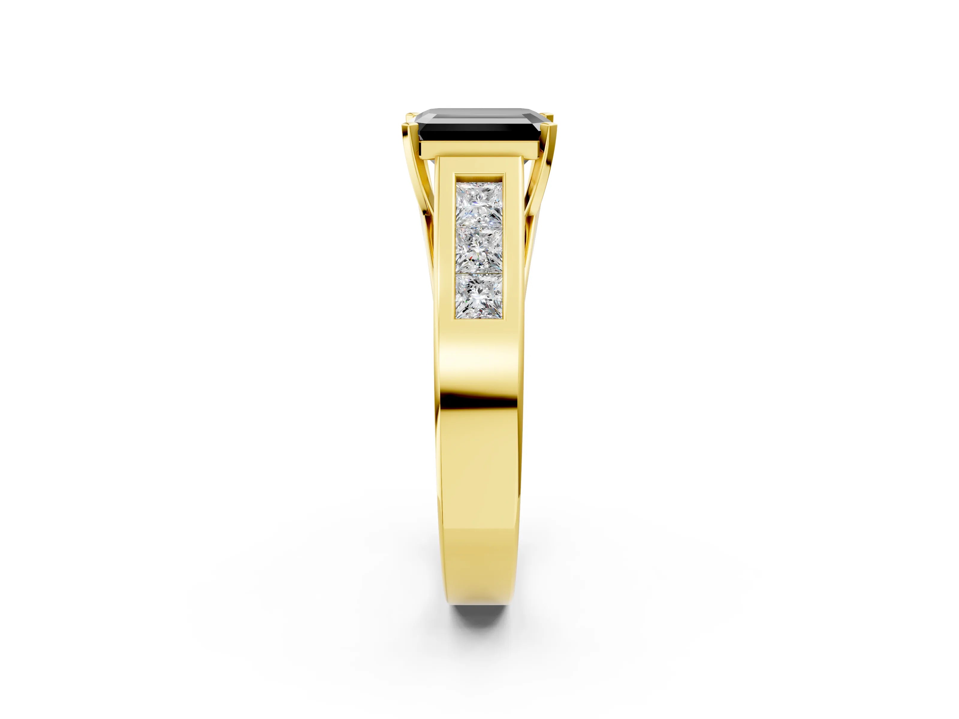 Yellow gold Fancy Black Emerald Cut Cut Channel Set Solitaire Ring with Four-Prong Setting_2