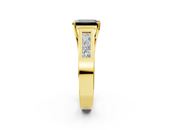 Yellow Gold Emerald Cut Channel Set Engagement Ring Setting for Black Center