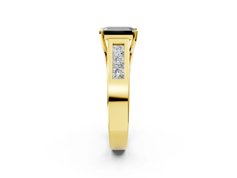 Yellow gold Fancy Black Emerald Cut Cut Channel Set Solitaire Ring with Four-Prong Setting_2