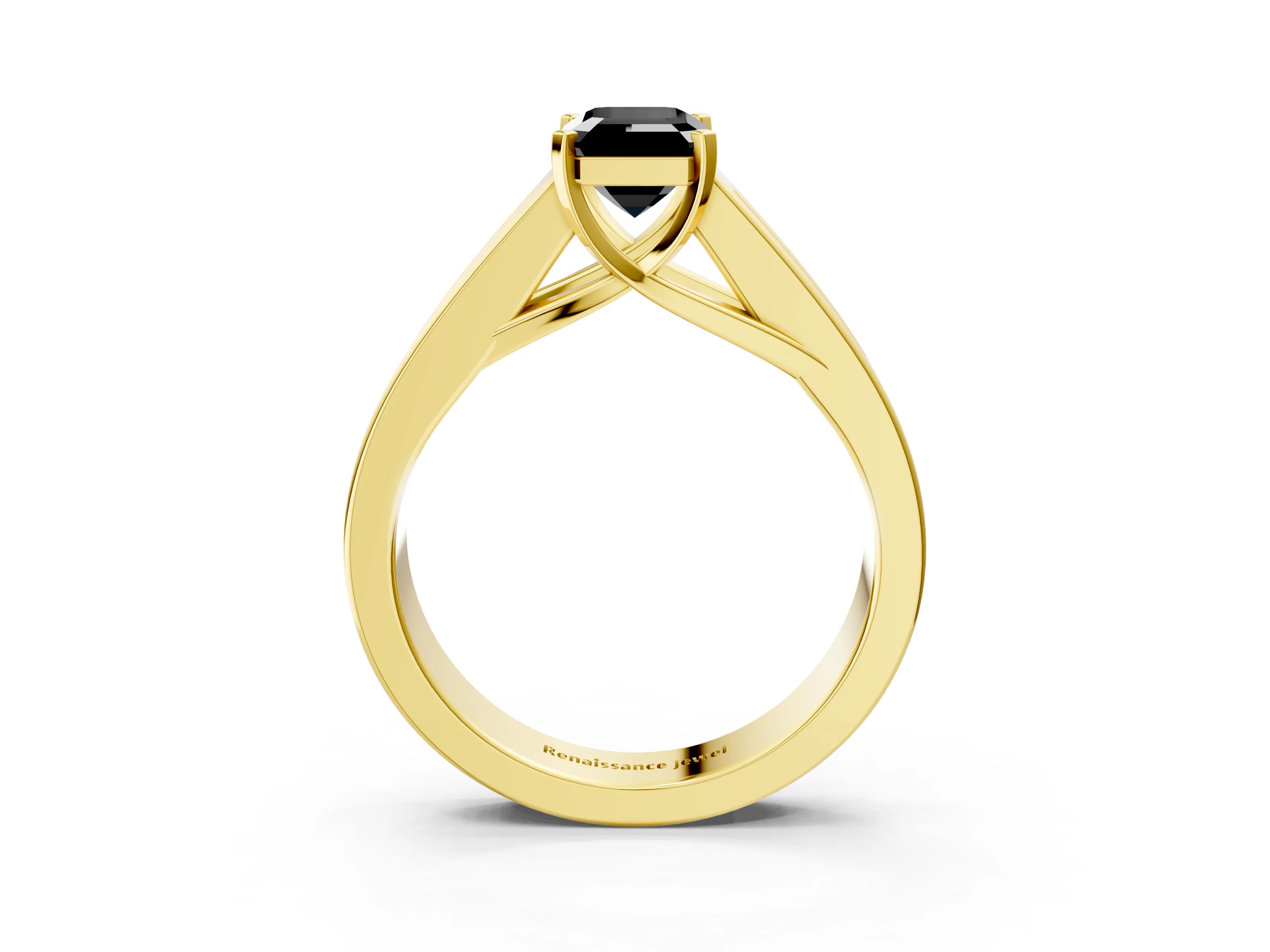 Yellow gold Fancy Black Emerald Cut Cut Channel Set Solitaire Ring with Four-Prong Setting_3