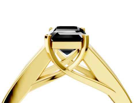 Yellow gold Fancy Black Emerald Cut Cut Channel Set Solitaire Ring with Four-Prong Setting_4