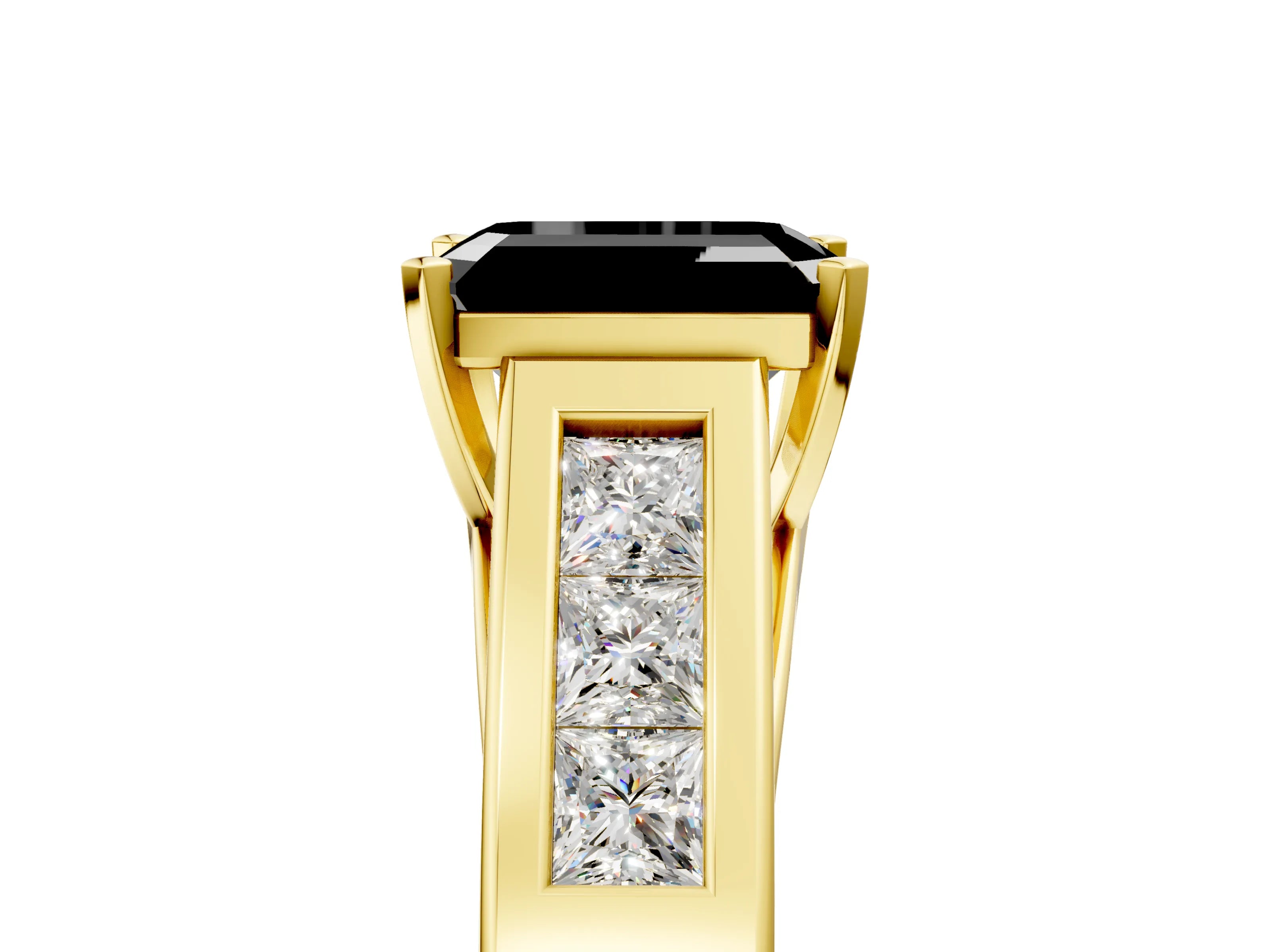 Yellow gold Fancy Black Emerald Cut Cut Channel Set Solitaire Ring with Four-Prong Setting_5