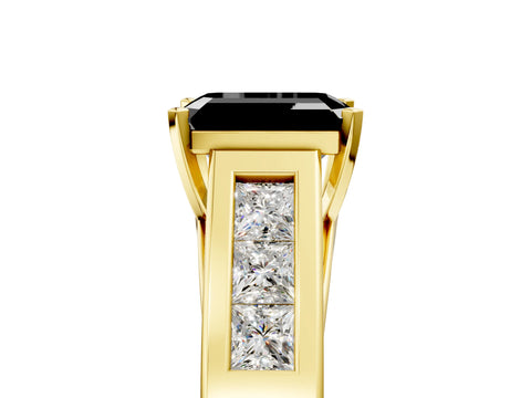 Yellow gold Fancy Black Emerald Cut Cut Channel Set Solitaire Ring with Four-Prong Setting_5