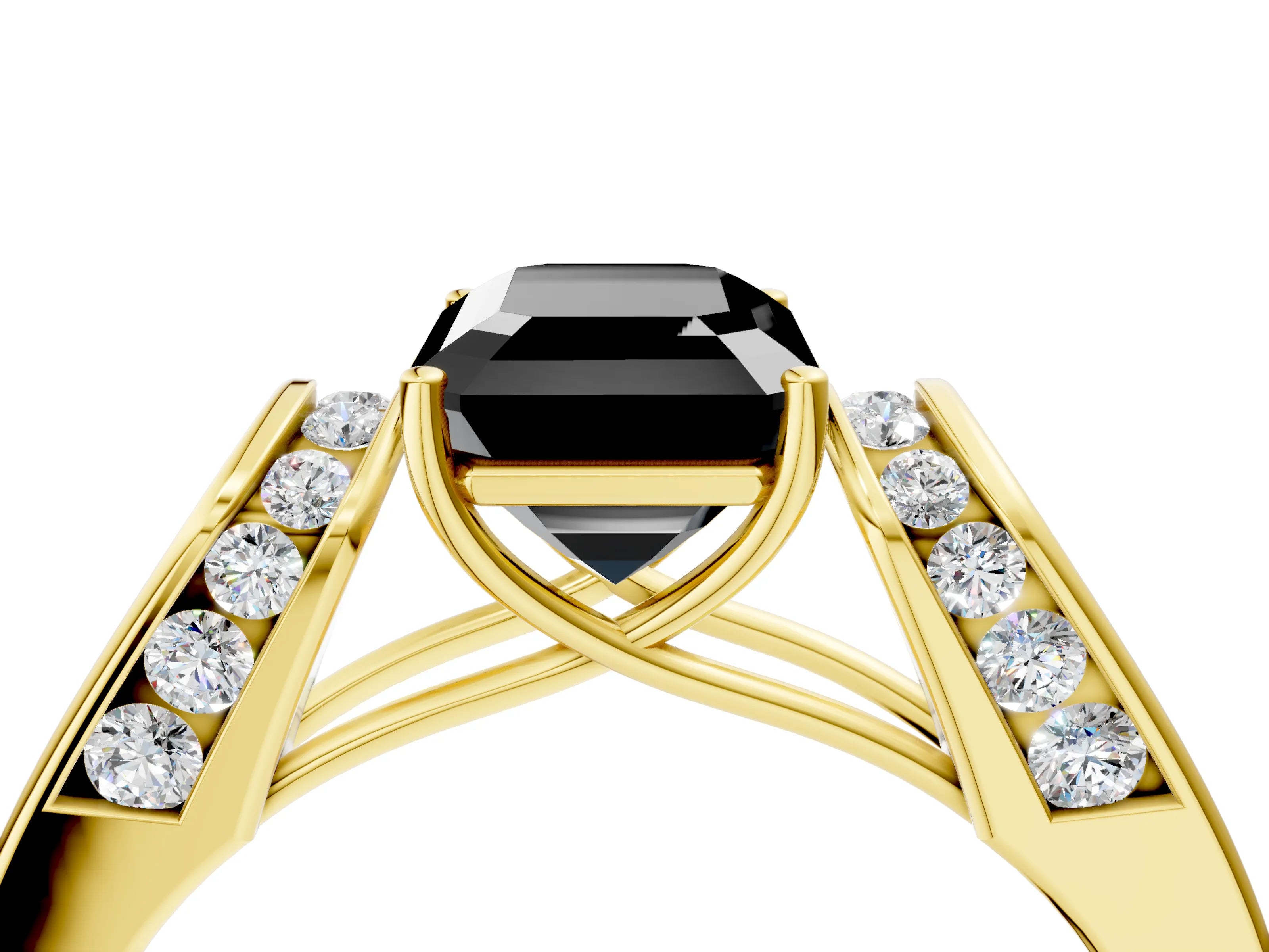 Yellow gold Fancy Black Emerald Cut Cut Diamond Channel Set Solitaire Ring with Four-Prong Setting_4