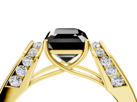 Yellow gold Fancy Black Emerald Cut Cut Diamond Channel Set Solitaire Ring with Four-Prong Setting_4
