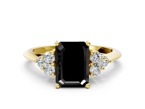 Yellow gold Fancy Black Emerald Cut Cut Diamond Cluster Ring with Solitaire Band and Four-Prong Setting_12