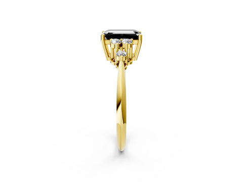 Yellow gold Fancy Black Emerald Cut Cut Diamond Cluster Ring with Solitaire Band and Four-Prong Setting_14