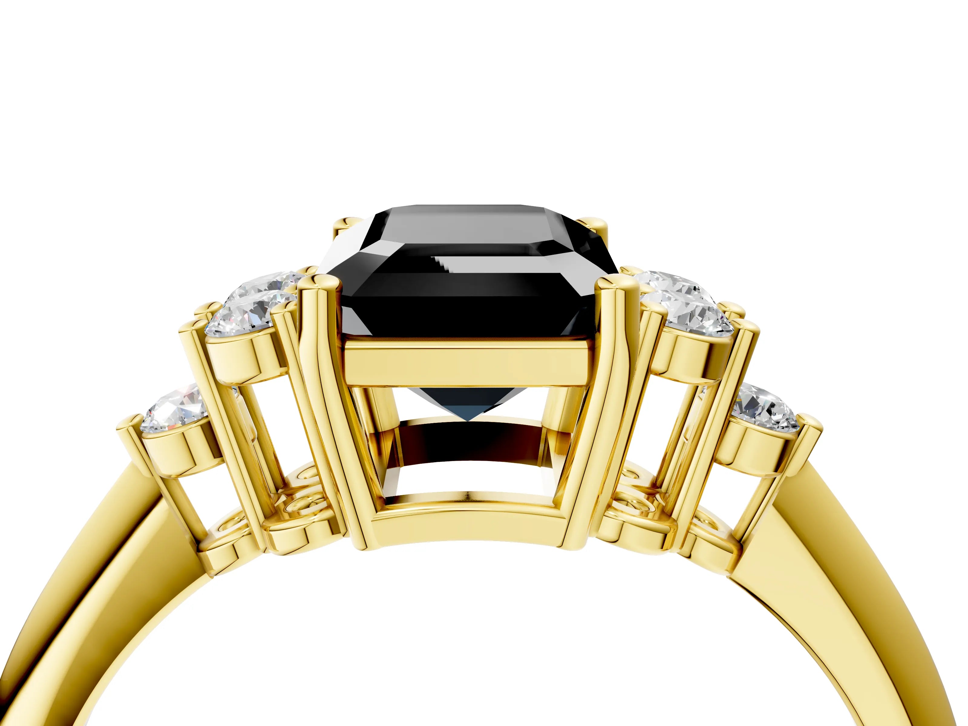 Yellow gold Fancy Black Emerald Cut Cut Diamond Cluster Ring with Solitaire Band and Four-Prong Setting_16