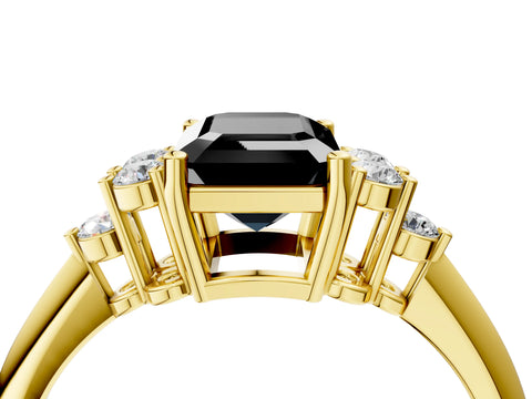 Yellow gold Fancy Black Emerald Cut Cut Diamond Cluster Ring with Solitaire Band and Four-Prong Setting_16