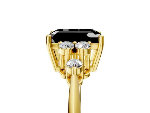 Yellow gold Fancy Black Emerald Cut Cut Diamond Cluster Ring with Solitaire Band and Four-Prong Setting_17
