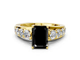 Yellow gold Fancy Black Emerald Cut Cut Diamond Engagement Ring with Pavé Band and Four-Prong Setting