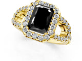 Yellow gold Fancy Black Emerald Cut Cut Diamond Halo Engagement Ring with Open Split Pavé Band_1
