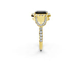 Yellow gold Fancy Black Emerald Cut Cut Diamond Halo Engagement Ring with Open Split Pavé Band_2