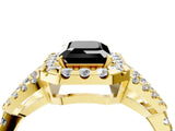 Yellow gold Fancy Black Emerald Cut Cut Diamond Halo Engagement Ring with Open Split Pavé Band_4