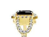 Yellow gold Fancy Black Emerald Cut Cut Diamond Halo Engagement Ring with Open Split Pavé Band_5