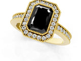 Yellow gold Fancy Black Emerald Cut-Cut Diamond Halo Engagement Ring with Pave Band and Prong Setting_1