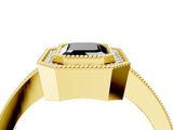 Yellow gold Fancy Black Emerald Cut-Cut Diamond Halo Engagement Ring with Pave Band and Prong Setting_4