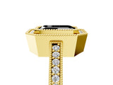 Yellow gold Fancy Black Emerald Cut-Cut Diamond Halo Engagement Ring with Pave Band and Prong Setting_5