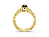 Yellow gold Fancy Black Emerald Cut Cut Diamond Milgrain Pave Band Four-Prong Setting Ring_6