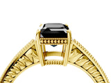 Yellow gold Fancy Black Emerald Cut Cut Diamond Milgrain Pave Band Four-Prong Setting Ring_7