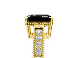 Yellow gold Fancy Black Emerald Cut Cut Diamond Milgrain Pave Band Four-Prong Setting Ring_8